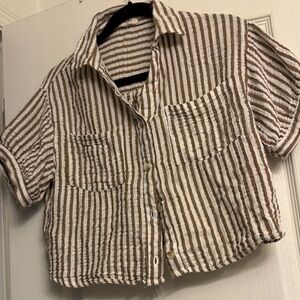 Love Notes Brown & White Striped Button-Down Shirt